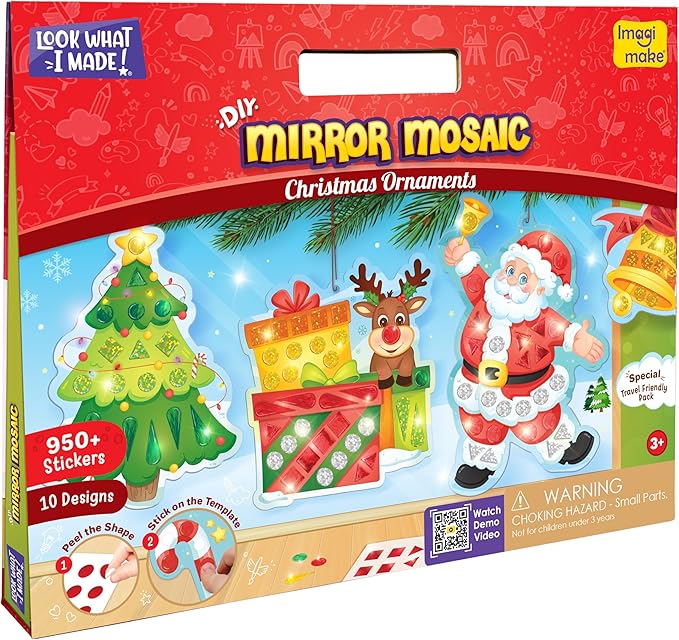 Imagimake Mirror Mosaic Christmas Kids Art Set | DIY Craft Kit | Foil Stickers for Kids | Birthday Gift for Girls and Boys Ages 3,4,5,6,7,8 | Christmas Toys for Girls Age 4,5,6,7,8