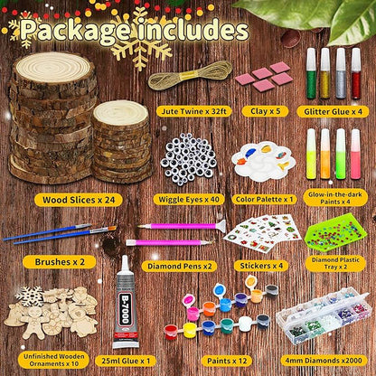 Bamamon Painting Crafts Kit for Kids, Glow in The Dark Arts & Crafts Set for Girls Boys Ages 4-12,Wood Slice Craft Creative Activities, Valentines Gifts Party Favors Toy for Kids (24Pcs)