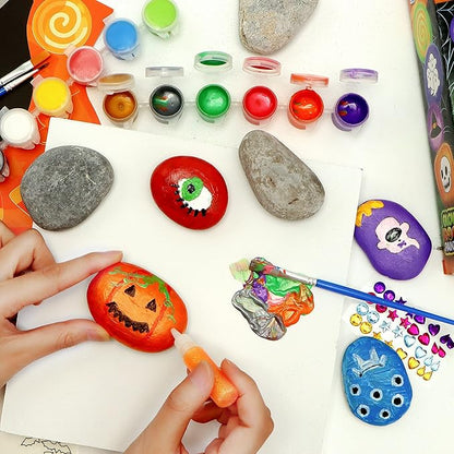 Klever Kits Halloween Rock Painting Kit for Kids, Glow in The Dark Rock Painting with Paint Tubs, Creativity Arts Crafts DIY Supplies Kit for Halloween, Kids Painting Gifts, Family Activity