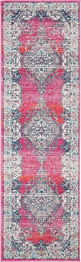 SAFAVIEH Evoke Collection 2'2" x 7' Fuchsia / Navy EVK250R Oriental Medallion Distressed Non-Shedding Living Room Entryway Foyer Hallway Bedroom Runner Rug