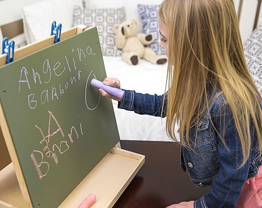 Constructive Playthings 3-Way Wooden Table Top Easel with Chalkboard, White Board and 2 Clips for Ages 3 Years and Up, 18" x 18.5" x 17.5"