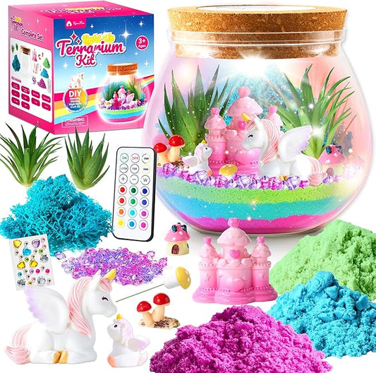 VigorFun Unicorn Terrarium Kit for Kids - Creative LED Night Light Gifts for Girls Birthday Age 3+, DIY Arts & Crafts Light Up Kit, Unicorn Toys for Kids 4 5 6 7 8 9 10 Year Old