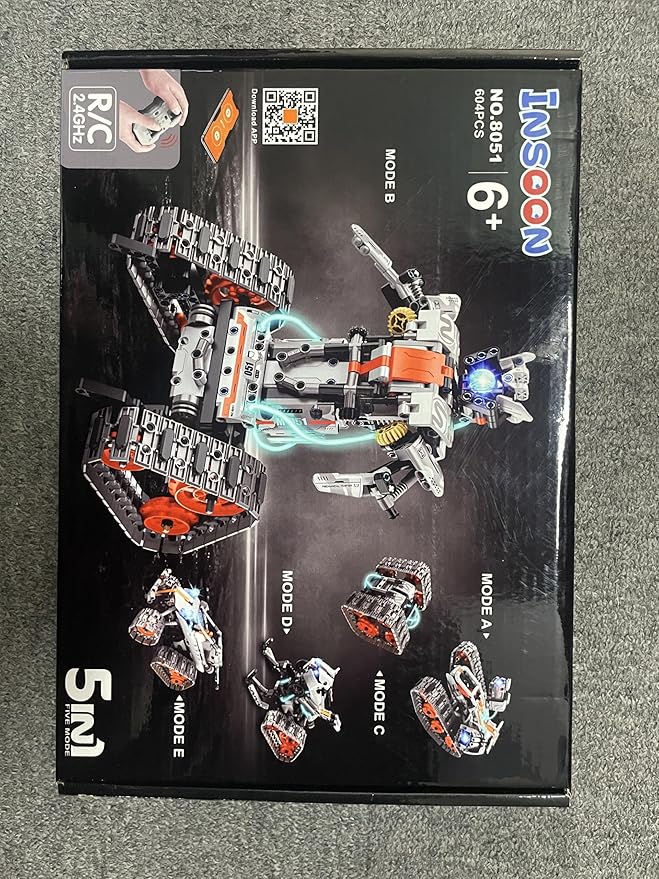 5-in-1 Building Toys with LED Light, APP & Remote Controll Building Block Set, 604 PCS RC Tech Rechargeable Tank Robot Sleigh Tracked Racer Toy, Gift for Kids Boys Girls Ages 6 7 8 9 10 11 12+