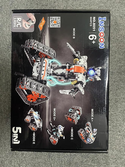 5-in-1 Building Toys with LED Light, APP & Remote Controll Building Block Set, 604 PCS RC Tech Rechargeable Tank Robot Sleigh Tracked Racer Toy, Gift for Kids Boys Girls Ages 6 7 8 9 10 11 12+