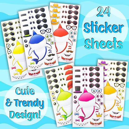 24 Make A Shark Stickers For Kids - Great For Birthday Party Favors, Decorations, & Prizes - Let Your Kids Get Creative & Design Their Favorite Shark Stickers – Fun Kids Craft Activity