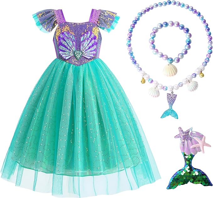 Foierp Mermaid Costume for Girls Little Princess Mermaid Dress up for Kids with Accessory Party Christmas Halloween Outfit