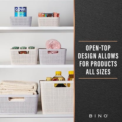 BINO | Woven Plastic Basket | Small (Natural Grey), 4-Pack | THE JUTE COLLECTION | Home Organization, Space - Saving Storage, Stylish Design | Jute Basket | Plastic Storage Basket
