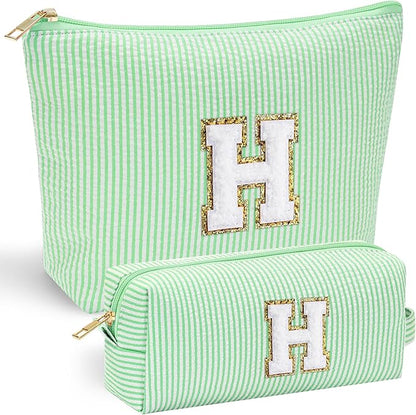 YOOLIFE Initial Makeup Bag for Women - Teen Girl Gifts Trendy Stuff Monogram Cute Makeup Bags Make Up Case for Women Her Best Friend Friendship Sister Teacher, Personalized Birthday Gifts H