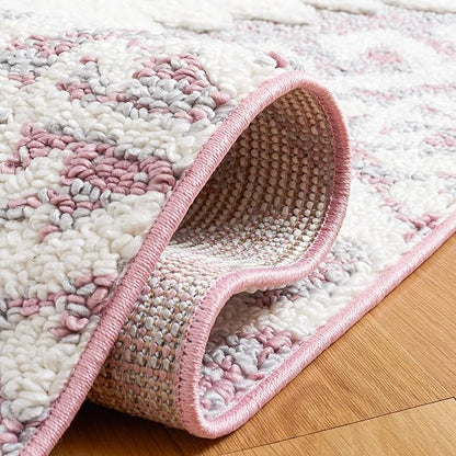 Safavieh Moroccan Tassel Shag Collection Runner Rug - 2'3" x 8', Pink & Ivory, Rustic Trellis, Non-Shedding & Easy Care, 2-inch Thick Ideal for High Traffic Areas in Living Room, Bedroom (MTS652U)