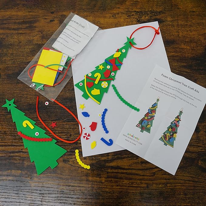 4E's Novelty 24 Pack Christmas Tree Ornament Craft for Kids, 516Pcs Bulk Foam Self Adhesive Individually Wrapped, Christmas Crafts for Kids Ages 4-8, 3-12, Toddler Holiday DIY Classroom Activities