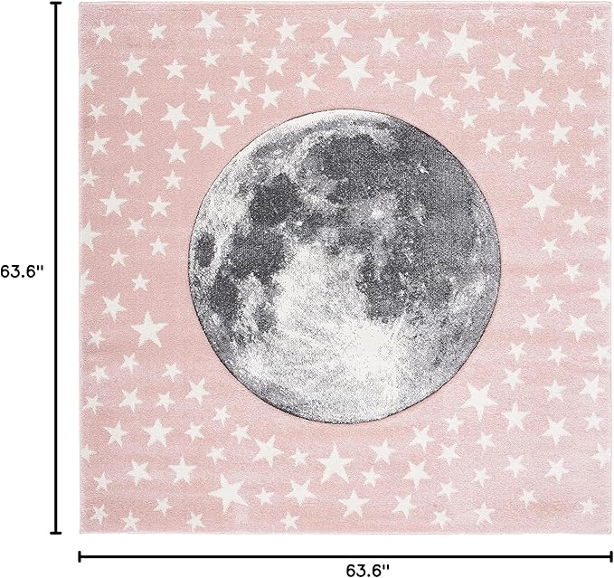 SAFAVIEH Carousel Kids Collection Area Rug - 5'3" Square, Pink & Grey, Non-Shedding & Easy Care, Ideal for High Traffic Areas for Boys & Girls in Playroom, Nursery, Bedroom (CRK135U)