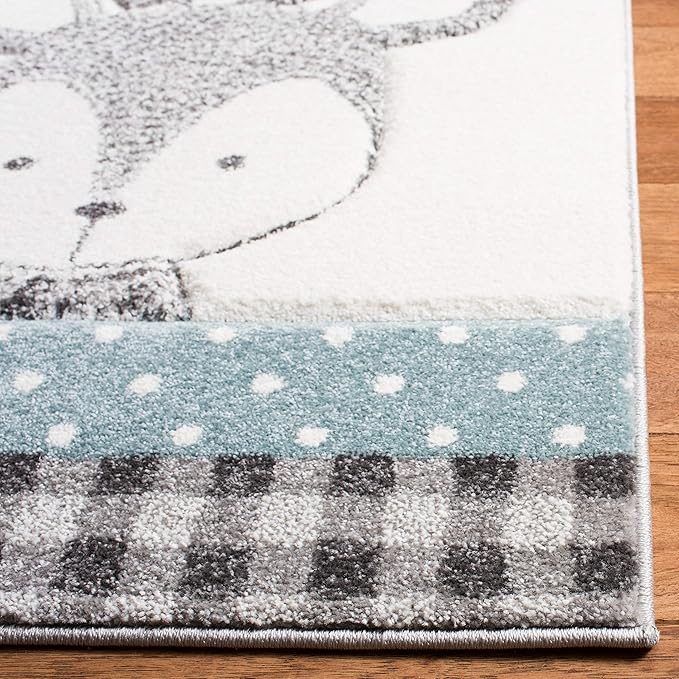 SAFAVIEH Carousel Kids Collection Runner Rug - 2'3" x 6', Grey & Ivory, Animal Design, Non-Shedding & Easy Care, Ideal for High Traffic Areas for Boys & Girls in Playroom, Nursery, Bedroom (CRK188B)