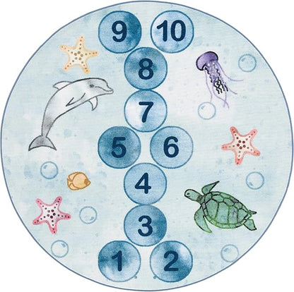 SAFAVIEH Kids Playhouse Collection Area Rug - 5' Round, Blue & Grey, Non-Shedding Machine Washable & Slip Resistant Ideal for High Traffic Areas for Boys & Girls in Playroom, Nursery (KPH217M)