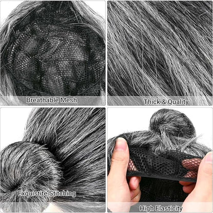 9 PCS 100 Days of School Old Lady Wig Set Include Wig Glasses Necklace Bracelet Glasses Chain Bag Cane and Stickers