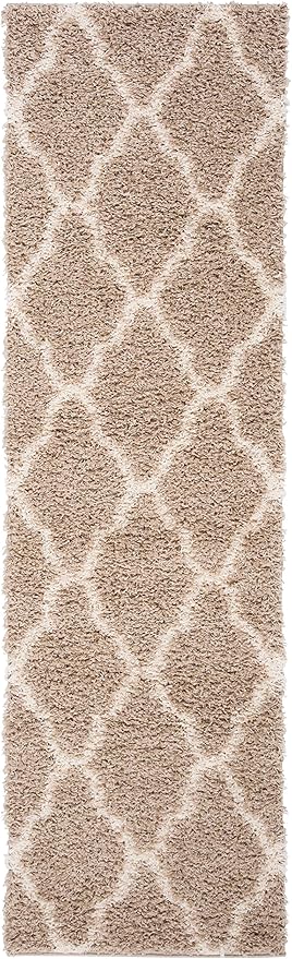 SAFAVIEH Dallas Shag Collection 2'3" x 10' Beige/Ivory SGDS257D Trellis Non-Shedding Living Room Bedroom Dining Room Entryway Plush 1.5-inch Thick Runner Rug