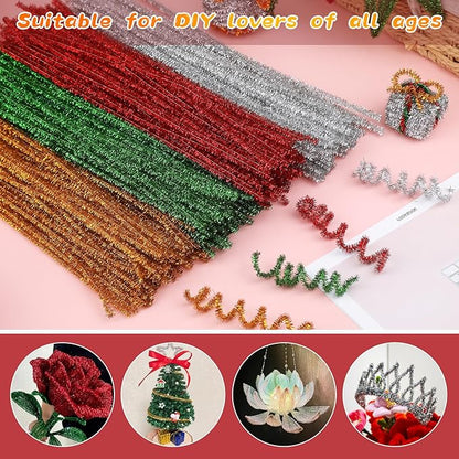 100Pcs Pipe Cleaners Craft, Glitter Pipe Cleaners Crafting Creative DIY Hand Craft Supplies for Festivals Decorations, Pipe Cleaners in Glitter Red