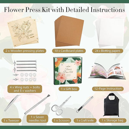 Aboofx Flower Press Kit, Craft Kits 11"x11" 10 Layers Wooden Flower Pressing Kit for Crafts Pressed Flowers & Plant Press for Spring DIY Craft Art, Preservation Kits for Bookmark Frame Flowers Drying