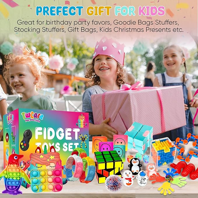 120 Pcs Fidget Toys Pack, Pop Sensory Party Favors Set Gifts for Kids Adults Boy Girl Stocking Stuffers Autistic Bulk Goodie Bag Filler Treasure Box Classroom Prizes School