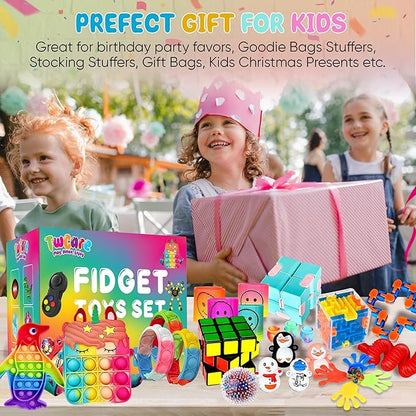 120 Pcs Fidget Toys Pack, Pop Sensory Party Favors Set Gifts for Kids Adults Boy Girl Stocking Stuffers Autistic Bulk Goodie Bag Filler Treasure Box Classroom Prizes School
