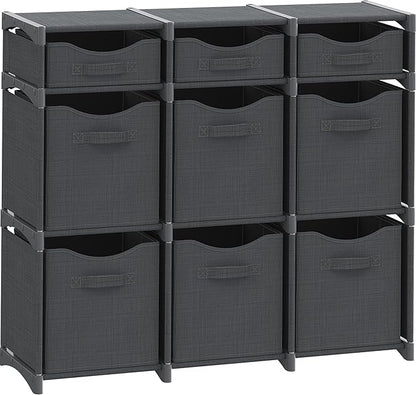 Cube Storage Organizer with Storage Bins Included - The Perfect Closet Organizers and Storage Solution. Includes 9 Storage Cubes, Great For Toy Storage, Closet Storage, Clothes Storage (Dark Grey)