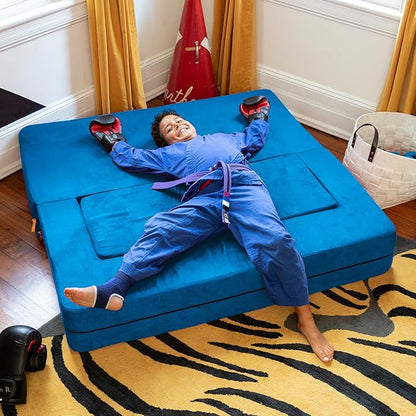 Jaxx Zipline Kids Sofa & Large Ottoman 3 in 1 Fold Out Sofa, Big Kids Edition Blueberry