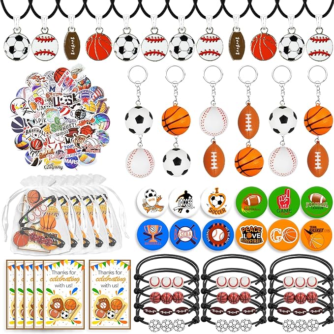 122 PCS Sports Party Favors Basketball Baseball Football Soccer Party Gift Thank You Tags Goodie Bags for Sports Club Party Favors Kid Birthday Party Baby Shower Sports Theme Party Supplies (Style 01)