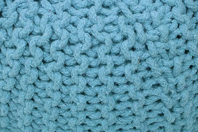 The Home Talk Ottoman Floor Poufs for Living Room Hand Knitted Foot Rest Comfortable Pouffe 100% Cotton Braid Cord Bean Bag for Armchair, Bedroom, Décor, 18"x18"x14", Turquoise