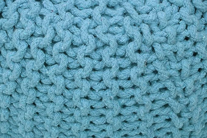 The Home Talk Ottoman Floor Poufs for Living Room Hand Knitted Foot Rest Comfortable Pouffe 100% Cotton Braid Cord Bean Bag for Armchair, Bedroom, Décor, 18"x18"x14", Turquoise