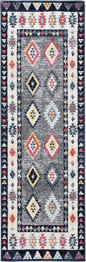 SAFAVIEH Adirondack Collection Runner Rug - 2'6" x 8', Grey & Ivory, Boho Tribal Design, Non-Shedding & Easy Care, Ideal for High Traffic Areas in Living Room, Bedroom (ADR270F)