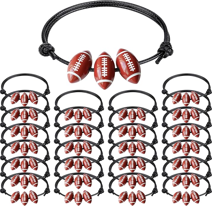 30pcs Sport Theme Charm Bracelets Adjustable Inspirational Beads Ball Party Favors for Teens Boys Girls Adult Decoration Wristbands Student Present