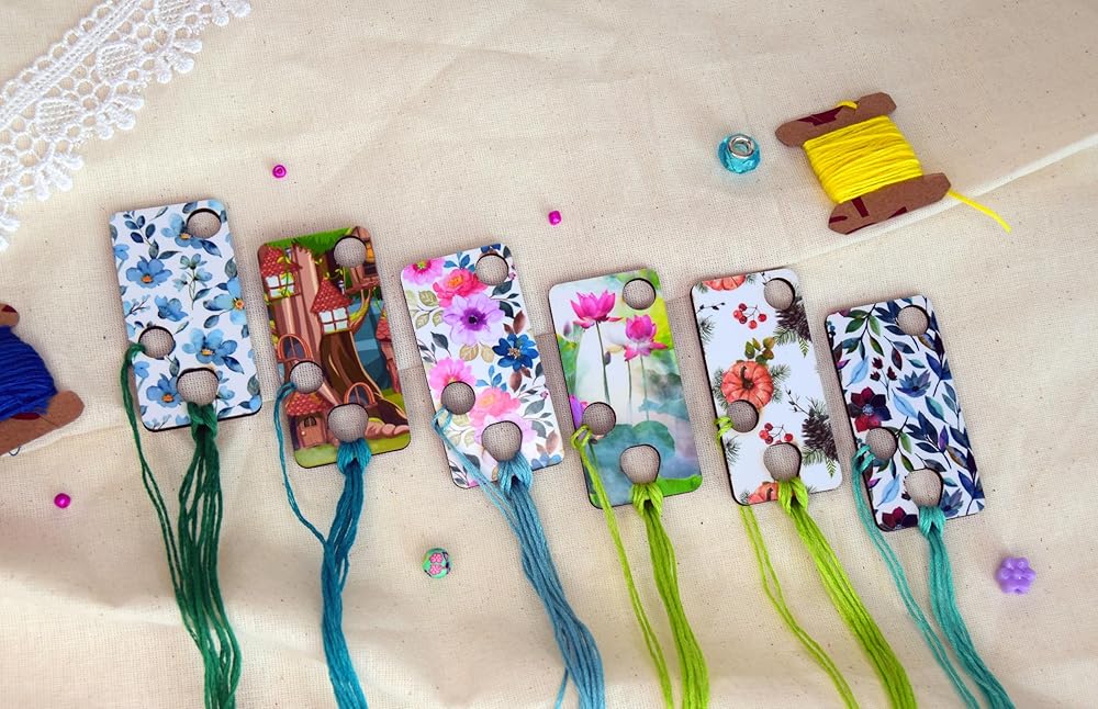 Floss drops cross stitch Wooden thread drops organizer floss drop for cross stitch kit fox embroidery floss storage holders for threads The set of 6 cross stitch retreat gifts