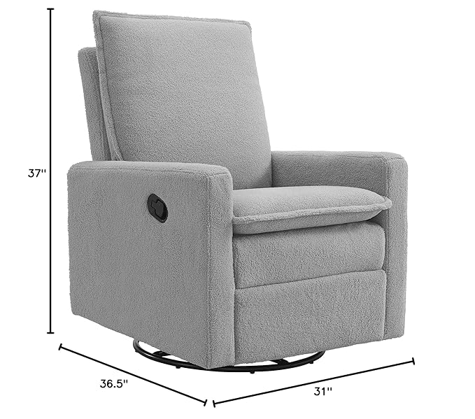 Oxford Baby Uptown Upholstered Swivel Glider and Recliner Nursery Chair,Boucle, Koala Gray