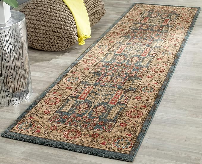 SAFAVIEH Mahal Collection Runner Rug - 2'2" x 6', Navy & Natural, Traditional Oriental Design, Non-Shedding & Easy Care, Ideal for High Traffic Areas in Living Room, Bedroom (MAH697E)