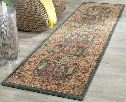 SAFAVIEH Mahal Collection Runner Rug - 2'2" x 6', Navy & Natural, Traditional Oriental Design, Non-Shedding & Easy Care, Ideal for High Traffic Areas in Living Room, Bedroom (MAH697E)