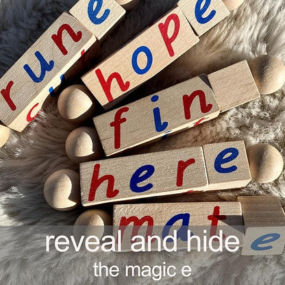 Silent E Reading Blocks - Teach Magic E to Preschoolers - Sight Word Educational Early Reader Wooden Twist Toy