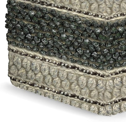 SIMPLIHOME Grady Square Pouf, Footstool, Upholstered in Green, Natural Handloom Woven Wool and Cotton, for the Living Room, Bedroom and Kids Room, Boho, Contemporary, Modern