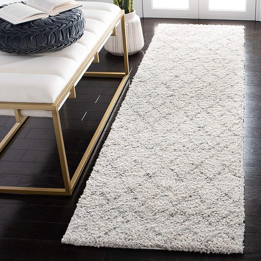 SAFAVIEH Berber Shag Collection Runner Rug - 2' x 14', Cream & Light Grey, Moroccan Design, Non-Shedding & Easy Care, 1.2-inch Thick Ideal for High Traffic Areas in Living Room, Bedroom (BER165C)