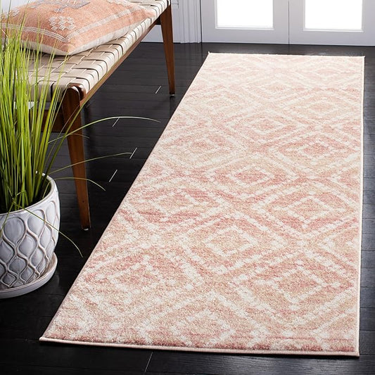 SAFAVIEH Adirondack Collection Runner Rug - 2'6" x 8', Rose & Gold, Modern Diamond Distressed Design, Non-Shedding & Easy Care, Ideal for High Traffic Areas in Living Room, Bedroom (ADR131Q)