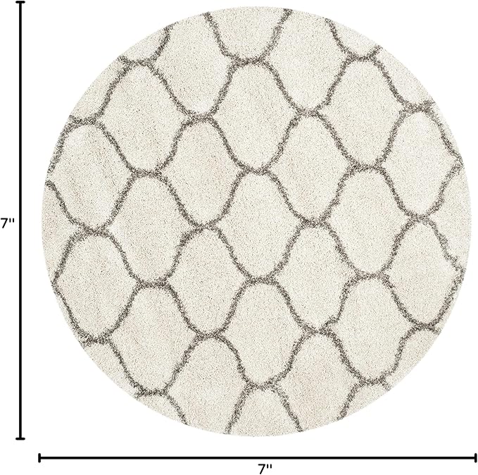 SAFAVIEH Hudson Shag Collection 7' Round Ivory/Grey SGH280A Moroccan Ogee Trellis Non-Shedding Living Room Bedroom Dining Room Entryway Plush 2-inch Thick Area Rug