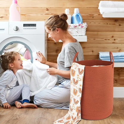 XUANGUO Cotton Rope Laundry Basket Hamper for Clothes Woven Storage Basket for Living Room Bedroom Boho Tall Rope Baskets for Blanket Toys Pillow Towels Baby Nursery Hamper Bin Large rustic