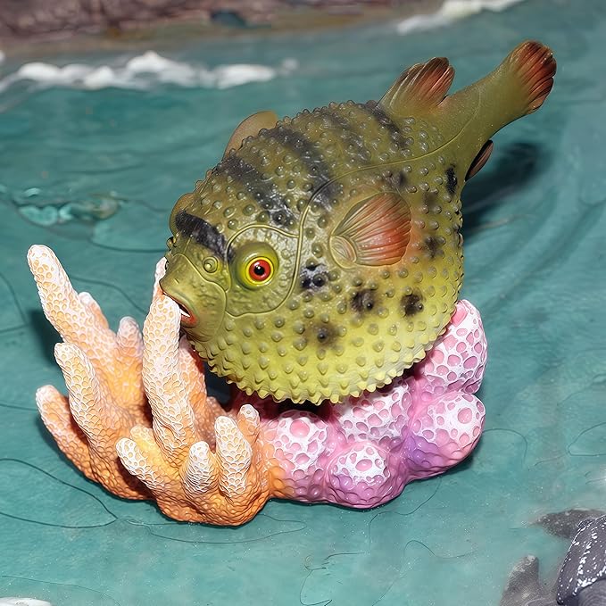Gemini&Genius Pufferfish and Octopus Toys for Kids, Sea Animals Action Figure Set, Pufferfish and Octopus Hard Plastic Figurines, Sea Life Educational Gifts, Play&Display, Collection Models for Kids