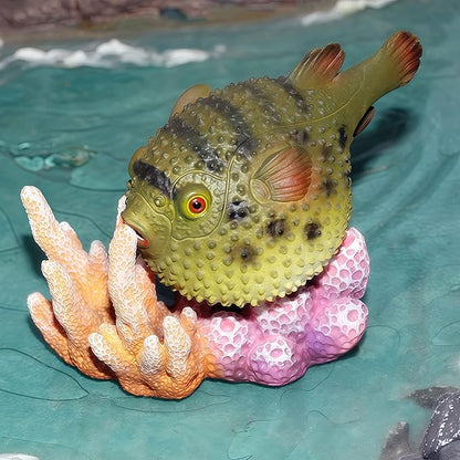 Gemini&Genius Pufferfish and Octopus Toys for Kids, Sea Animals Action Figure Set, Pufferfish and Octopus Hard Plastic Figurines, Sea Life Educational Gifts, Play&Display, Collection Models for Kids