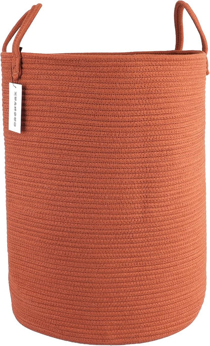 XUANGUO Cotton Rope Laundry Basket Hamper for Clothes Woven Storage Basket for Living Room Bedroom Boho Tall Rope Baskets for Blanket Toys Pillow Towels Baby Nursery Hamper Bin Large rustic