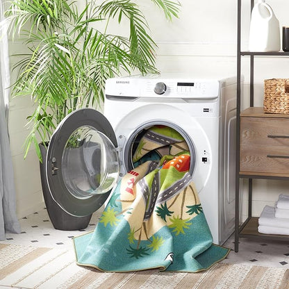 SAFAVIEH Kids Playhouse Collection Area Rug - 5' Round, Blue & Green, Non-Shedding Machine Washable & Slip Resistant Ideal for High Traffic Areas for Boys & Girls in Playroom, Nursery (KPH202M)