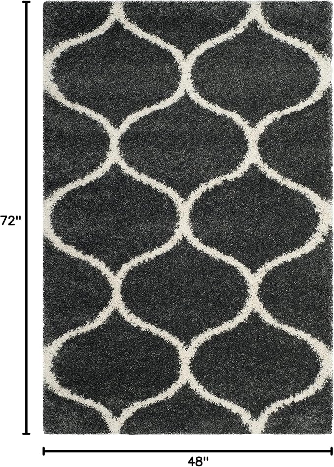 SAFAVIEH Hudson Shag Collection Accent Rug - 4' x 6', Dark Grey & Ivory, Trellis Design, Non-Shedding & Easy Care, 2-inch Thick Ideal for High Traffic Areas in Entryway, Living Room, Bedroom (SGH280G)