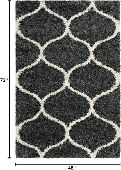 SAFAVIEH Hudson Shag Collection Accent Rug - 4' x 6', Dark Grey & Ivory, Trellis Design, Non-Shedding & Easy Care, 2-inch Thick Ideal for High Traffic Areas in Entryway, Living Room, Bedroom (SGH280G)