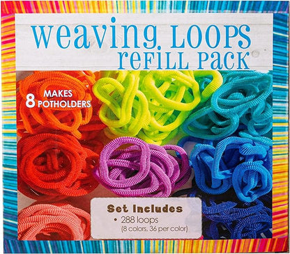Hapinest Loom Bands Kit Potholder Weaving Loom Refill Loops, Loom Knitting Kit for Kids, Makes 8 Pot Holders 288 Loom Loops in 8 Colors, Potholder Loom Kit for Kids, Weaving Loom Kit Knitting Loom Kit