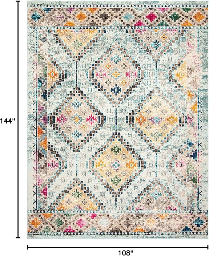 SAFAVIEH Madison Collection Area Rug - 9' x 12', Blue & Yellow, Boho Diamond Distressed Design, Non-Shedding & Easy Care, Ideal for High Traffic Areas in Living Room, Bedroom (MAD418K)