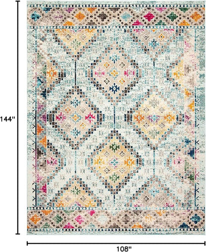 SAFAVIEH Madison Collection Area Rug - 9' x 12', Blue & Yellow, Boho Diamond Distressed Design, Non-Shedding & Easy Care, Ideal for High Traffic Areas in Living Room, Bedroom (MAD418K)