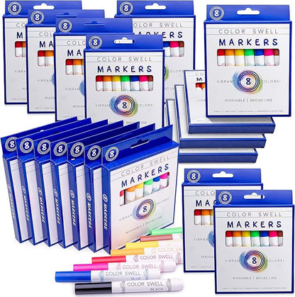 Color Swell Washable Bulk Markers Pack 18 Boxes of 8 Vibrant Colors (144 Total) Perfect Markers for Kids, Parties, Classrooms - Bulk Broad Line Markers